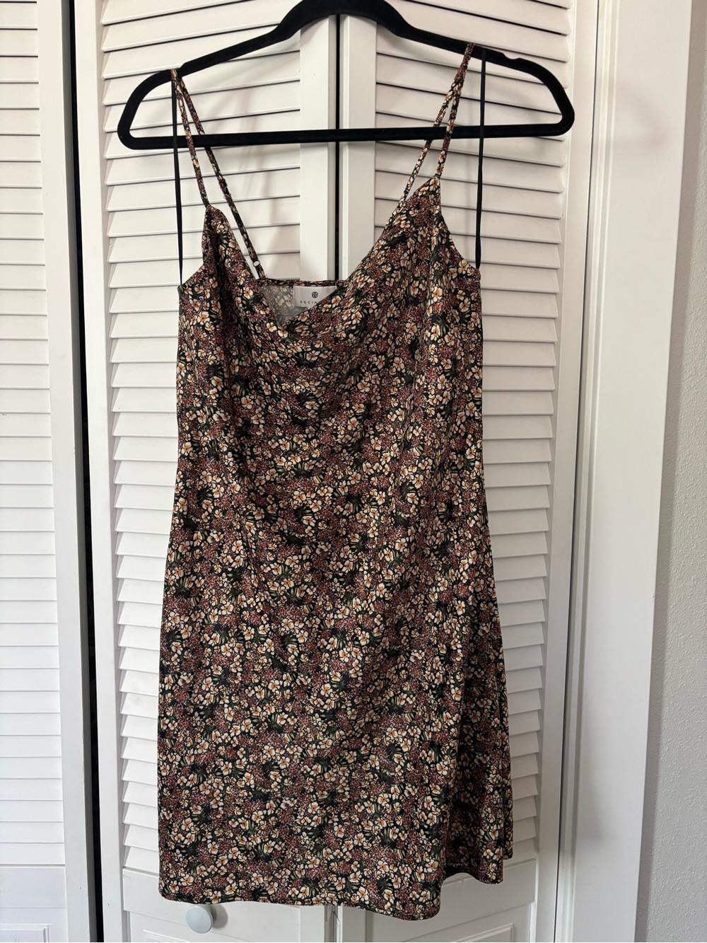Socialite Brown Floral Cowl Mini Dress